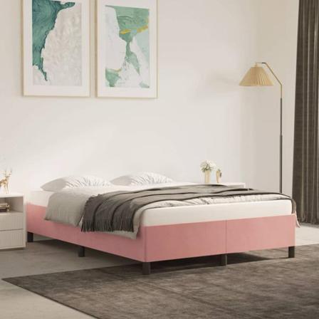 Vidaxl Sängram Rosa 140x200 Cm Sammet Rosa