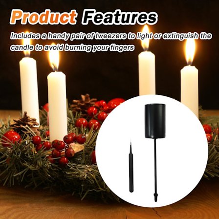 Pakke med 6 lysestager, adventskrans: Retro lysestage med kort pig, sort spids lysestage med pincet, spids