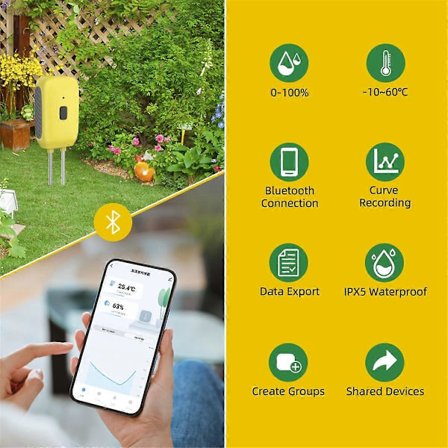 Bluetooth Jordtestare Temperatur Fuktighet Testmätare Krukväxt Fuktmätinstrument APP-kontroll
