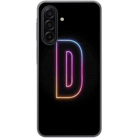 Kompatibelt Mobildeksel til Samsung Galaxy A17 5G Minimalistisk neonbokstav D i fargeskiftende lys mot svart bakgrunn i moderne digital design