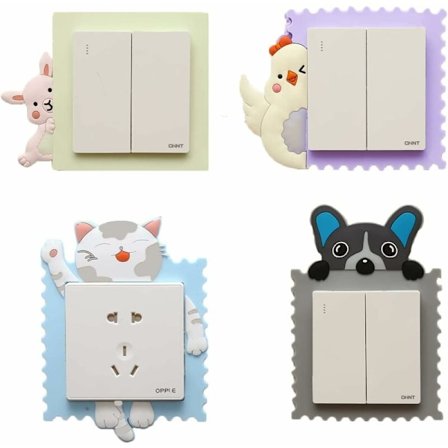 4 st klistermärken för strömbrytare, avtagbara vattenresistenta klistermärken för strömbrytare, 3D-tecknad klistermärke PVC-strömbrytare uttag 