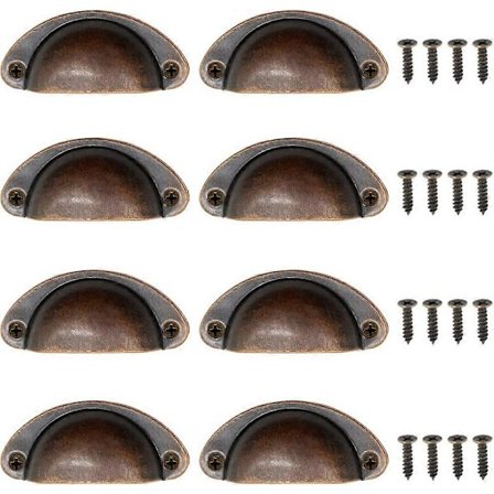 8 stk. gammeldagse skallhåndtak, antikke møbelhåndtak, halvsirkelformede skuffehåndtak til husholdningen, kjøkkenskap, skap, dører