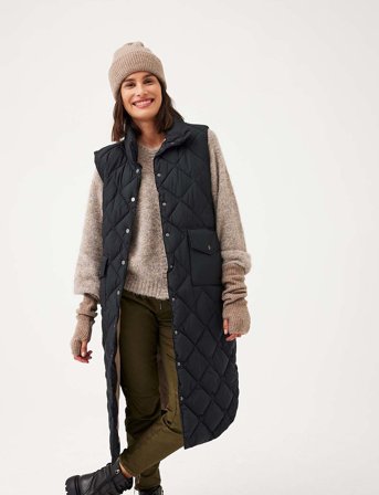 FREE/QUENT Knee-Length Quilted Waistcoat - Black - L