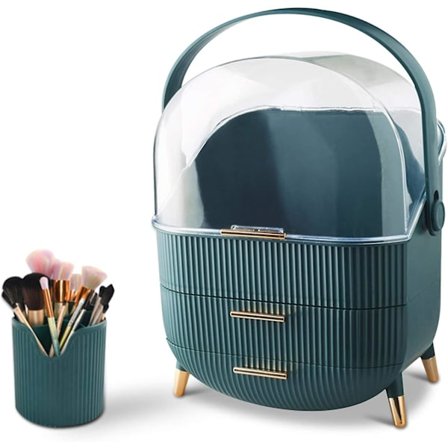 Multifunksjonelt sminkeetui, støvtett kosmetisk oppbevaringsboks, kosmetikk hudpleieprodukter smykkeorganisator etui, finishboks soverom baderom 