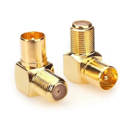 Koaksiaaliliitin naaras-uros TV-antenni TV-kaapelin kytkin, suorakulmainen kullattu T/F-tyypin liitin 2 kpl (LGL)