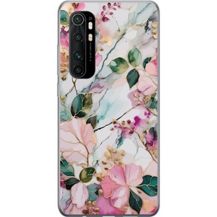Kompatibel Mobilcover til Xiaomi Mi Note 10 Lite Abstrakt marmormønster med blomster, blade og gyldne detaljer i bløde pastelfarver