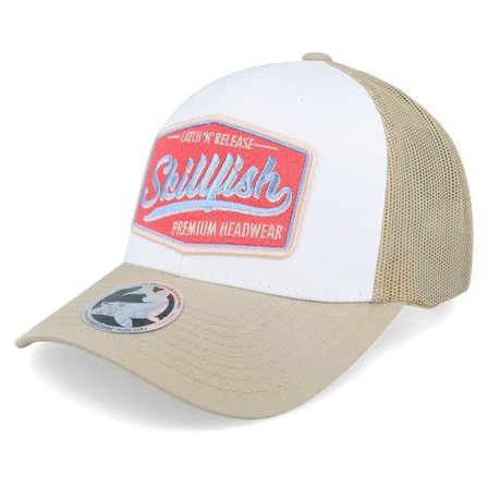 Skillfish - Beige trucker Keps - Premium Fishing Retro Khaki/White/Khaki Trucker @ Hatstore