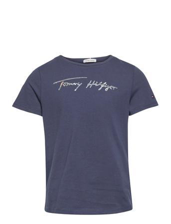 Script Print Tee S/S T-shirt Blå Tommy Hilfiger
