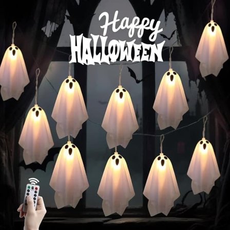 10 LED Spöken Halloween Ljusslinga – 250 cm, 8 Ljuslägen, Vattentålig Spöklik Spökslinga för Inomhus & Utomhus