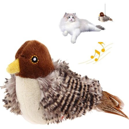 50% Tilbud - Flappende Fugl Spurv Kattelegetøj Livagtige Kvidrende Lyde Berøringsaktiveret Killing