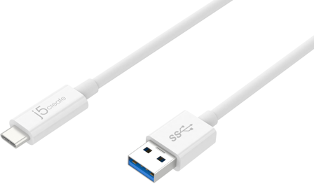 j5create USB 3.1 cable, Gen 2, Type C M - Type A M, 60W, 0,9m, white