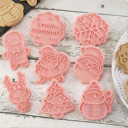 Jule-tema 3D Kiks Form Santa Claus Juletræ Udstikkere DIY Bageform Dekorationsværktøj Sæt (8 stk)