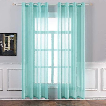 Set med 2 st skira voilegardiner med öljetter, transparent utseende, gardiner av voilepolyester, öljettgardin, transparent, 132x114 cm (bxh), turkos