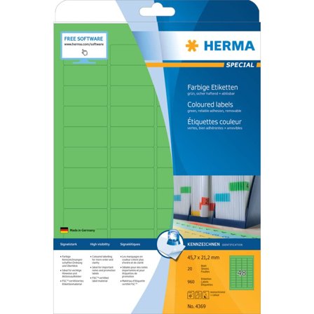 Herma Special - Papir - matt - permanent selv-adhesiv - grønn - 45.7 x 21.2 mm 960 etikett(er) (20 ark x 48) merkelapper
