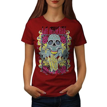 Muerte Rose Cool Skull Dam Röd-skjorta