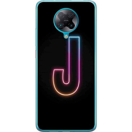 Yhteensopiva Puhelinkuori Xiaomi Xiaomi Poco F2 Pro Minimaalinen neonkirjain J värien vaihtuessa valossa mustaa taustaa vasten