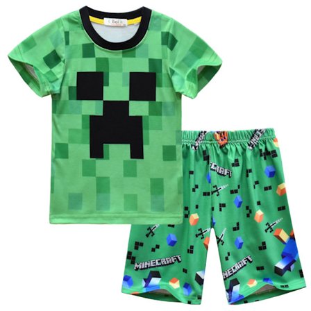 Minecraft Pojk Shorts + Kortärmad T-shirt Grön Set 2023