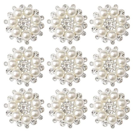 10 stk Rhinestone Perle Dekorationer, Craft Perle Blomster Knapper Perle Blomster Dekorationer Runde Rhinestone Faux Perle til Dekoration