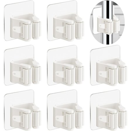 Väggmonterad kvast hållare utan borrning, 8 stycken självhäftande vägg