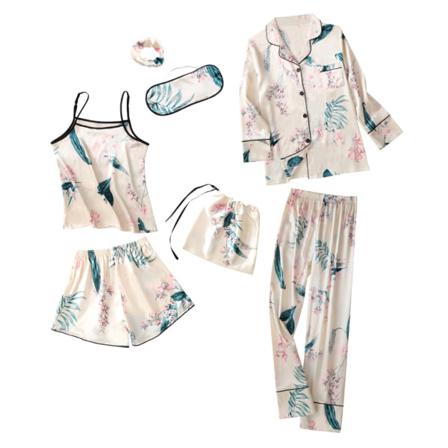 7st/ Set Nattlinne Kit Printed Nattkläder Med Väst Shorts Kvinna