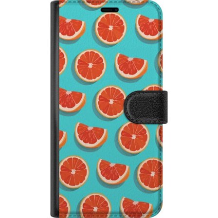 Kompatibelt Lommeboketui til OnePlus 12R Illustrert mønster med gjentatte grapefrukt skiver mot en turkis bakgrunn