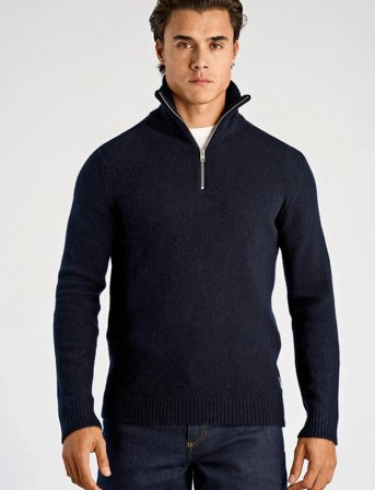Lindbergh Lambswool Half Zip Knit Oversize Co - Navy - L