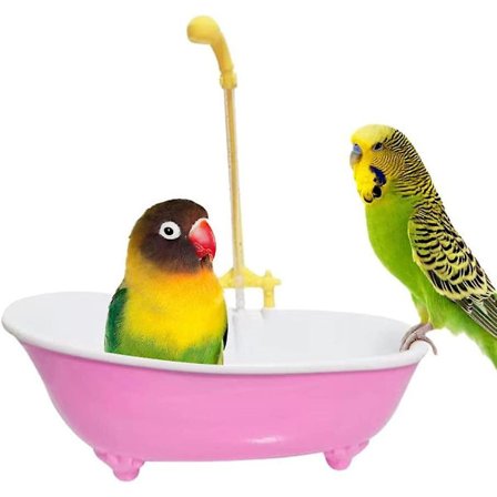 Papegøyebadekar, automatisk fuglebadekar med kran og dusj, fuglebadeleker for parakitter Budgie Cockatiel Conure og småfugler