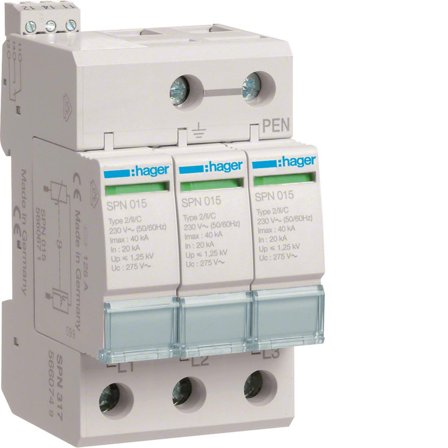 Hager SPN317 Overspenningsvern begrenser restsp. til 1,5 kV Med fjernkontakt, Stikkontakter & kabler