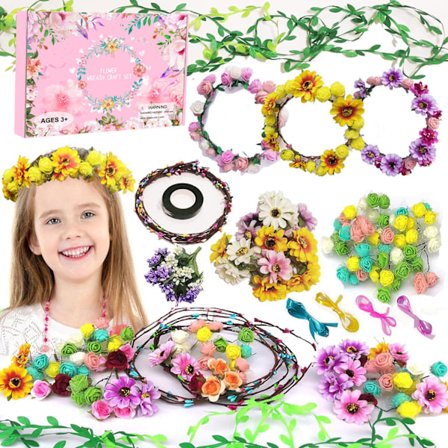 Blomsterkrans Håndverksett, Lag Din Egen 12 stk Blomsterkranser Garland Håndlagde Kunst og Håndverk for Barn, DIY Fe Blomster Hodebånd og Armbånd, 