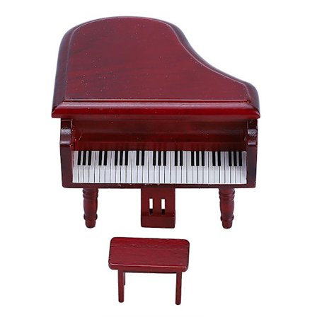 1:12 Nukenukkekotivaruste - Miniatyyri Rose Wood -suuri piano jakkaralla (FMY)