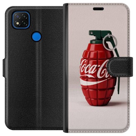 Kompatibel Tegnebogsetui til Xiaomi Xiaomi Redmi 9C Kunstnerisk illustration af Coca Cola granatæble i rødt og grønt, pop art inspireret motiv med