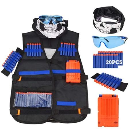 Nerf N-Strike1 Taktisk Kit Taktisk Vest + 20 Kuler + 6 Magasiner + Håndleddsstropp + Briller + Maske-WELLNGS