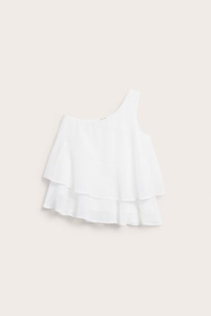 Kappahl | One shoulder-bluse med volanger Hvit 128 | Hvit
