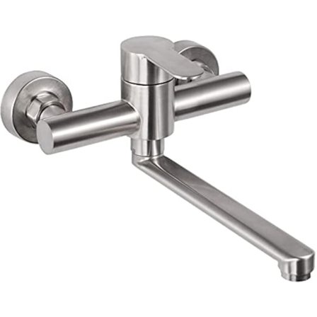 Kjøkkenveggkran, rustfritt stål veggarmatur, 360° svingbar for vask, varmt og kaldt vann, justerbare monteringshull, 23 cm svingarm, børstet