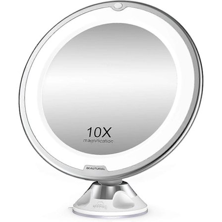 Sminkspegel, 10X Förstorande Belyst Sminkbord Dagsljus Vit LED, Portabel Belyst Badrumsspegel, 360 Graders Vridbar Rotation och Låsande Sugpropp