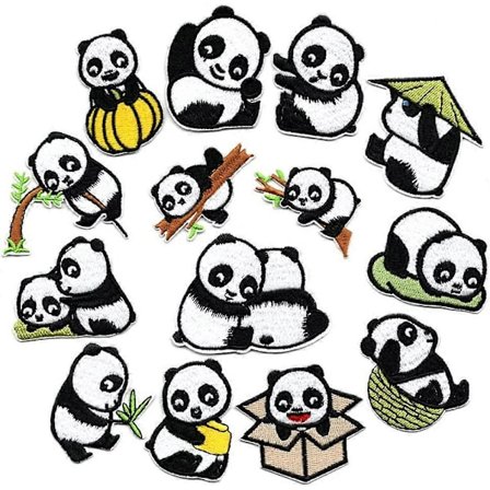 14 stk. Søte Panda Broderte Merker Sy På Stryke Merker for Barneklær Merker Ryggsekk Applikasjon Badge DIY Dekor, Panda stryke-på nytt merke 