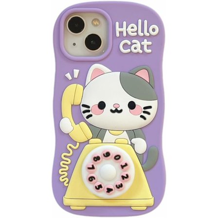 3D Katt Skal, Tecknad Söt Kawaii Härlig Karaktär Katt Samtal Telefon Form Barn Tonåringar Flickor Kvinnor Mjukt Silikonskal för iPhone 16 Pro Max 6.9 