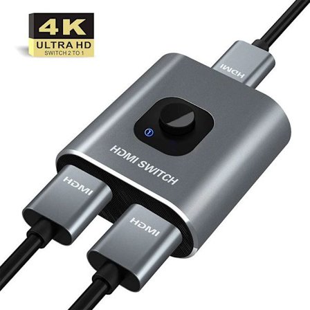 4K HDMI-splitter @ 60Hz, Dobbelrettet HDMI-switch i aluminium, 2 innganger 1 utgang