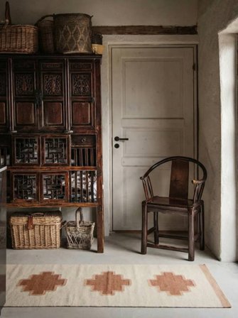 Small Tucson Rug - Off White/Rust Red 80X250 Wool, Rustic Style