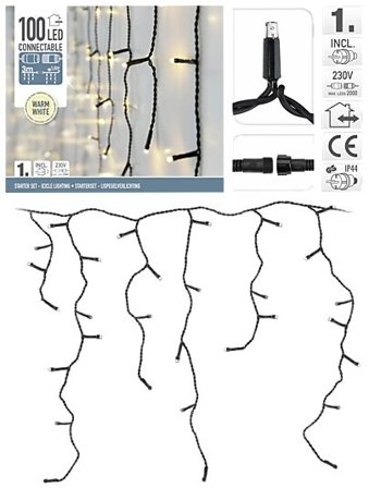 KI Systemlys Istapper 100LED Varmhvit Komplett Startsett IP44 3m