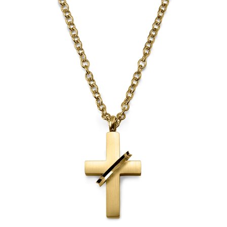 Short Gold-Tone Cross Necklace with Ring for Men - Steel necklaces