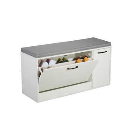 Skoförvaringsbänk med stoppad sits och skåp