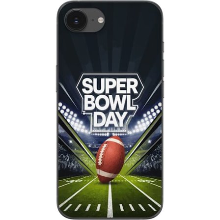 Kompatibelt Mobildeksel til Apple iPhone 16e Super Bowl Day plakat med amerikansk fotball på opplyst arena i dramatisk sportsdesign