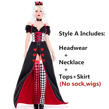 Halloween Drottning av Hjärtan Kostym för Kvinnor Flickor Barn Alice i Underlandet Poker Drottning Cosplay Karneval Maskeradklänning