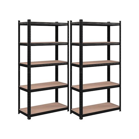 Rootz förvaringsställ - Förvaringshyllor - Set med 2 förvaringshyllor - Kraftiga hyllor - 5 nivåer Förvaringsställ - Metallförvaringshyllor - Svart -