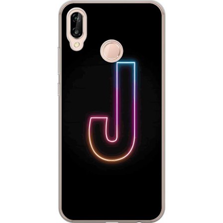 Kompatibel Mobilcover til Huawei Huawei P20 lite Minimalistisk neonbogstav J i farveskiftende lys mod sort baggrund