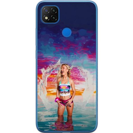 Kompatibel Mobilcover til Xiaomi Redmi 9C Blond kvinde i farverigt strandtøj, der leger i havet ved solnedgang