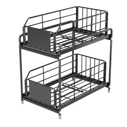 Krydderstativ 2 etasjer med stor kapasitet Vannbestandig Robust under benk Organizer for kjøkken hjem Svart