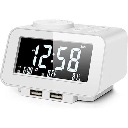 Digital väckarklockradio - 0-100 % dimmer, dubbelalarm med vardags-/helgdagläge, 6 ljud justerbara