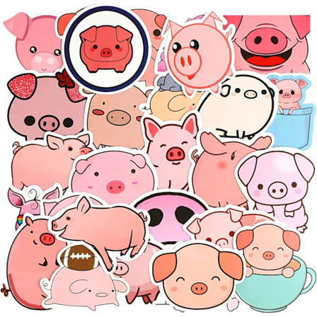 Grisestickere 100 stykker Kawaii Tegneserie Rosa Grisesticker for Barn Vanntette Vinyl Søte Dyresticker for Vannflaske